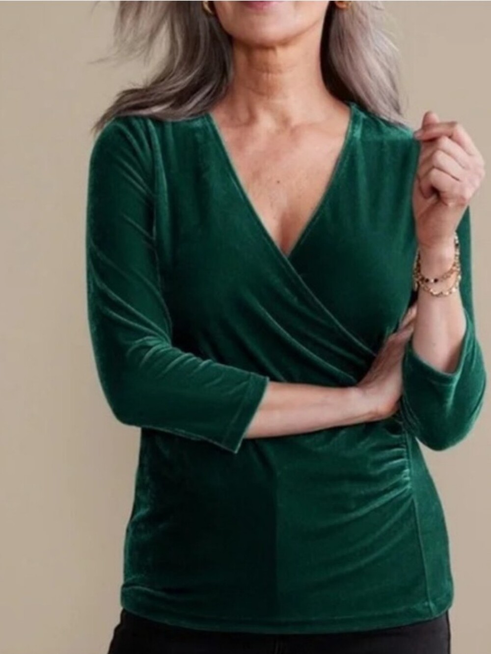 Soft Surroundings Alyssa Jewel Green Velvet 3/4 Top Size Large Whimsigoth Dressy